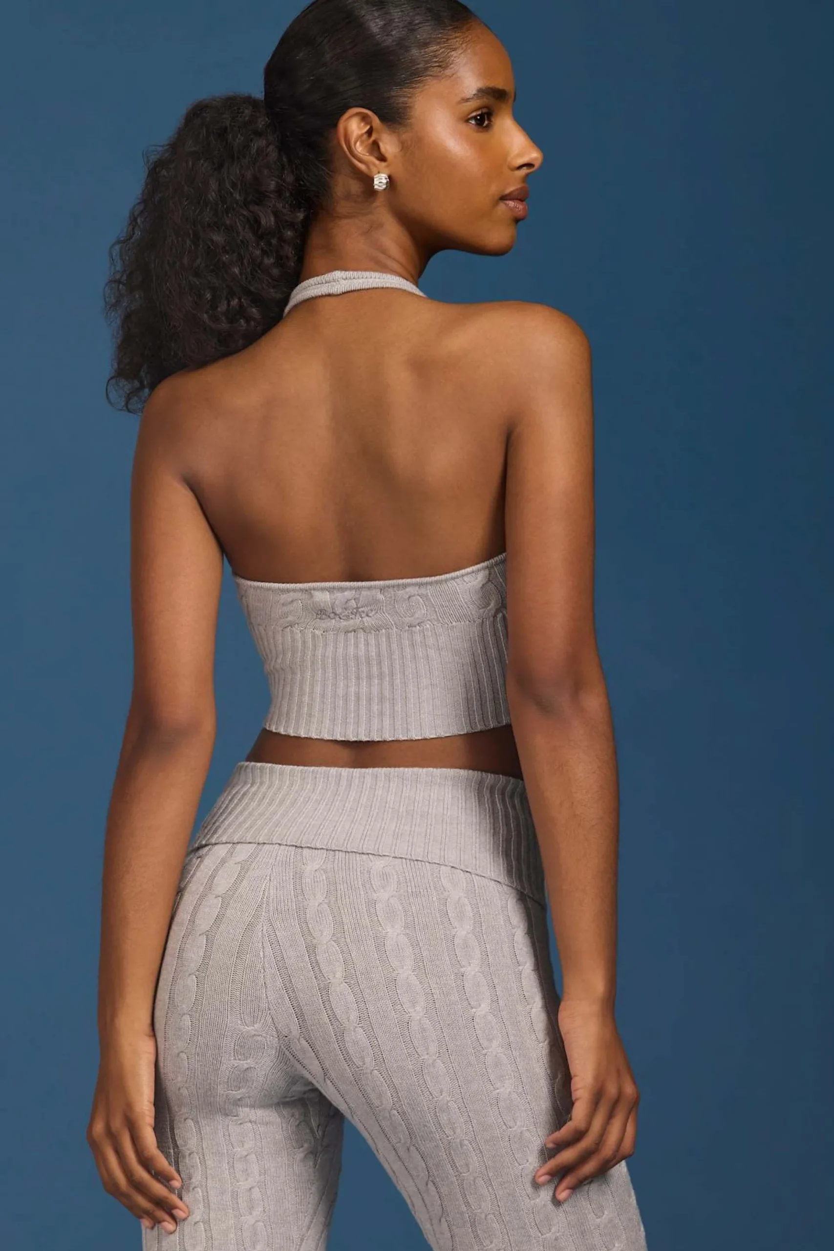 Oh Polly Knitwear | Tops^Cable-Knit Halterneck Crop Top in Grey Marl GreyMarl