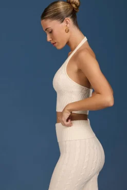 Oh Polly Knitwear | Tops^Cable-Knit Halterneck Crop Top in Cream