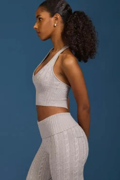 Oh Polly Knitwear | Tops^Cable-Knit Halterneck Crop Top in Grey Marl GreyMarl