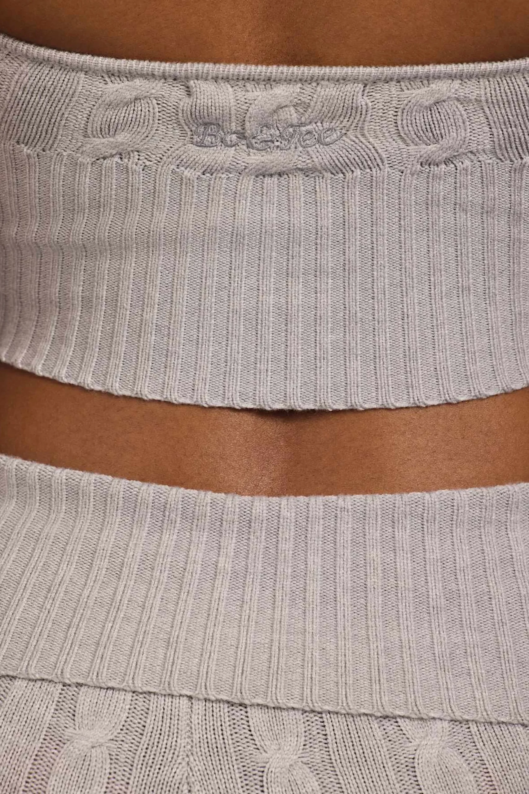 Oh Polly Knitwear | Tops^Cable-Knit Halterneck Crop Top in Grey Marl GreyMarl
