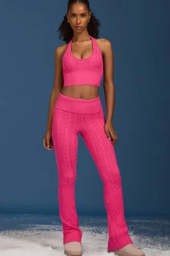 Oh Polly Knitwear | Tops^Cable-Knit Halterneck Crop Top in Hot Pink HotPink