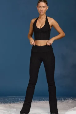 Oh Polly Knitwear | Tops^Cable-Knit Halterneck Crop Top in Black
