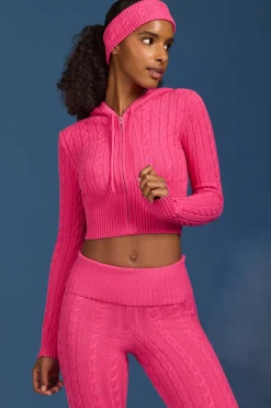 Oh Polly Knitwear | Tracksuits^Cable-Knit Zip-Up Hoodie in Hot Pink HotPink