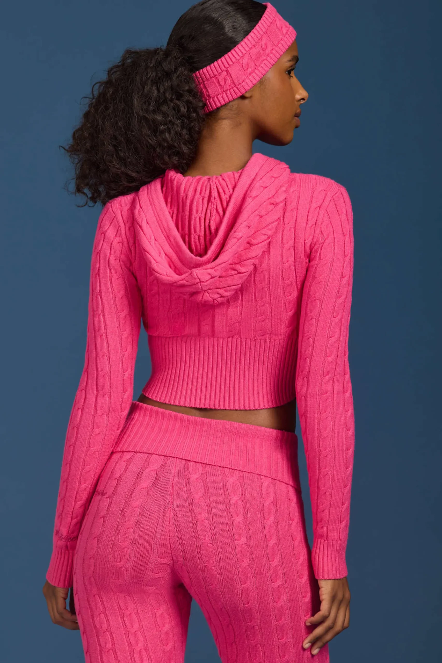 Oh Polly Knitwear | Tracksuits^Cable-Knit Zip-Up Hoodie in Hot Pink HotPink