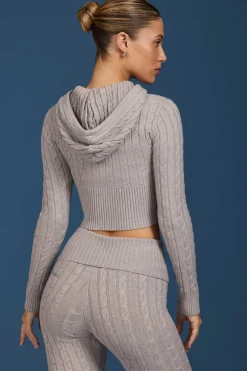Oh Polly Knitwear | Tracksuits^Cable-Knit Zip-Up Hoodie in Grey Marl GreyMarl
