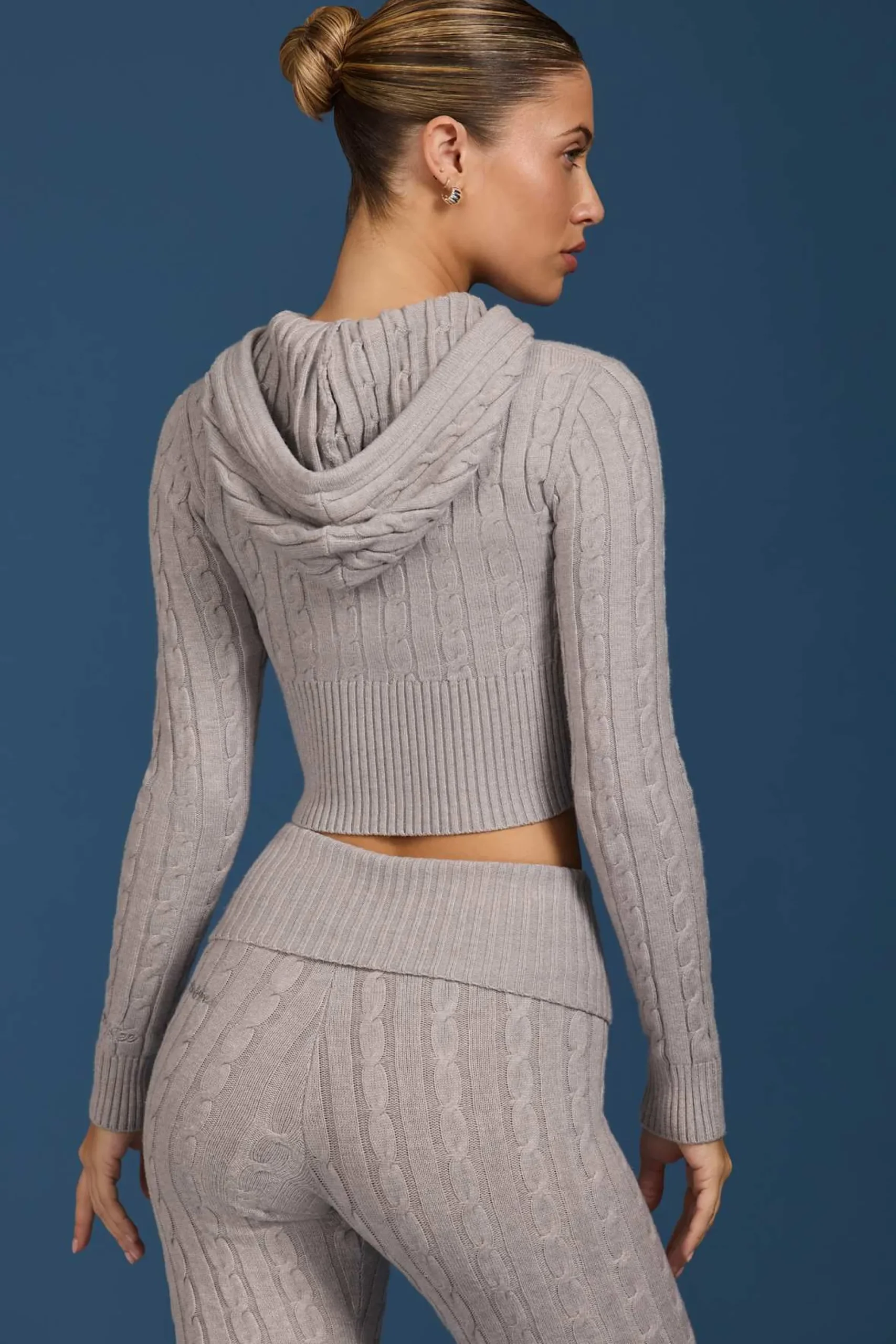 Oh Polly Knitwear | Tracksuits^Cable-Knit Zip-Up Hoodie in Grey Marl GreyMarl