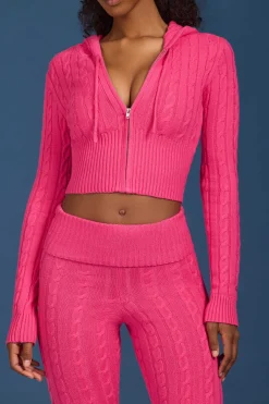 Oh Polly Knitwear | Tracksuits^Cable-Knit Zip-Up Hoodie in Hot Pink HotPink