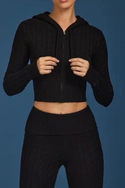Oh Polly Knitwear | Tracksuits^Cable-Knit Zip-Up Hoodie in Black