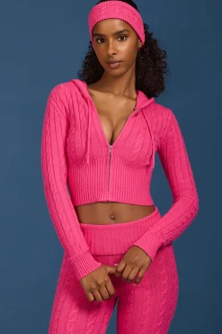 Oh Polly Knitwear | Tracksuits^Cable-Knit Zip-Up Hoodie in Hot Pink HotPink