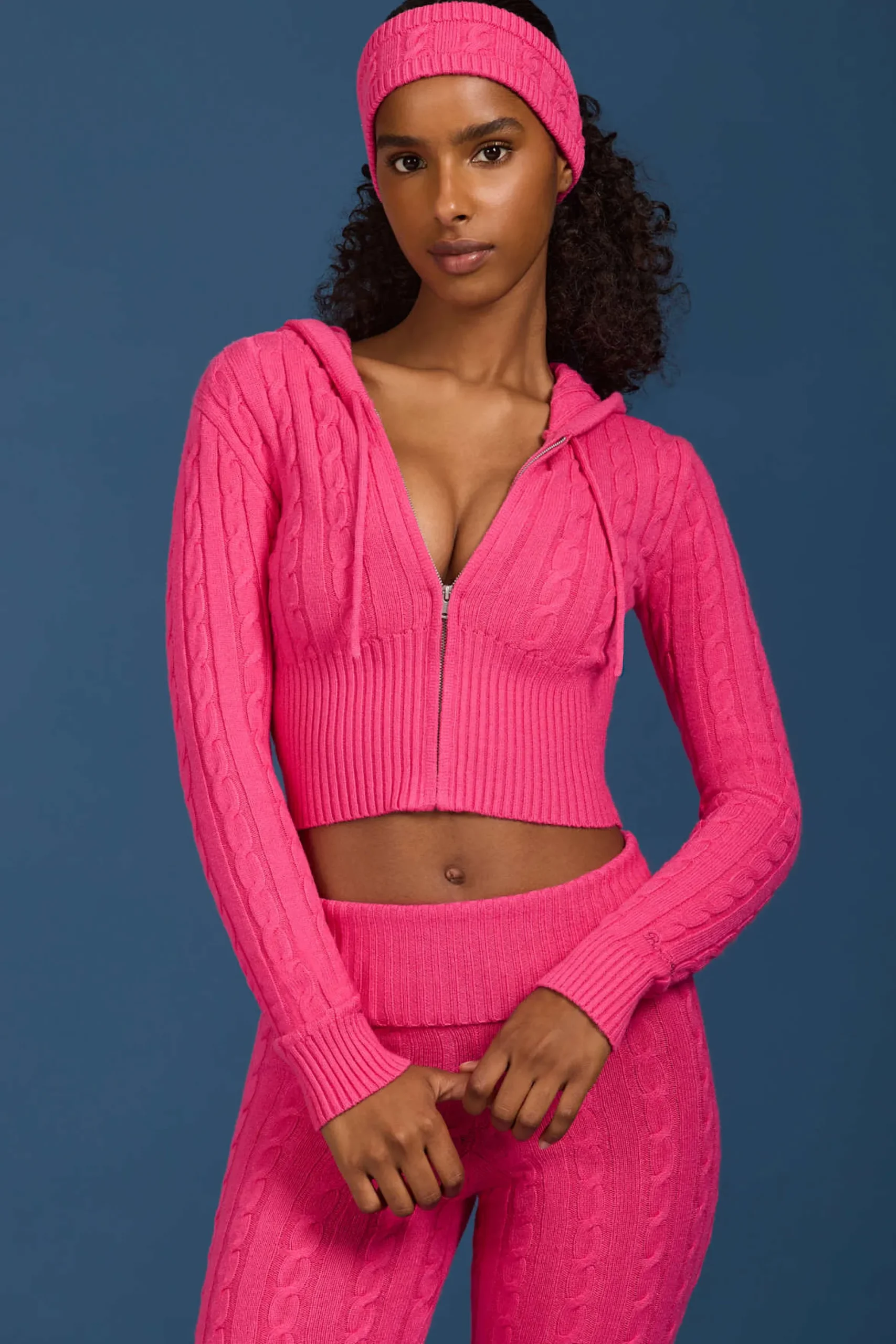 Oh Polly Knitwear | Tracksuits^Cable-Knit Zip-Up Hoodie in Hot Pink HotPink