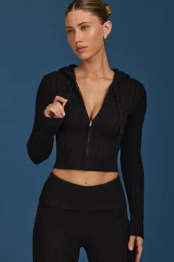 Oh Polly Knitwear | Tracksuits^Cable-Knit Zip-Up Hoodie in Black