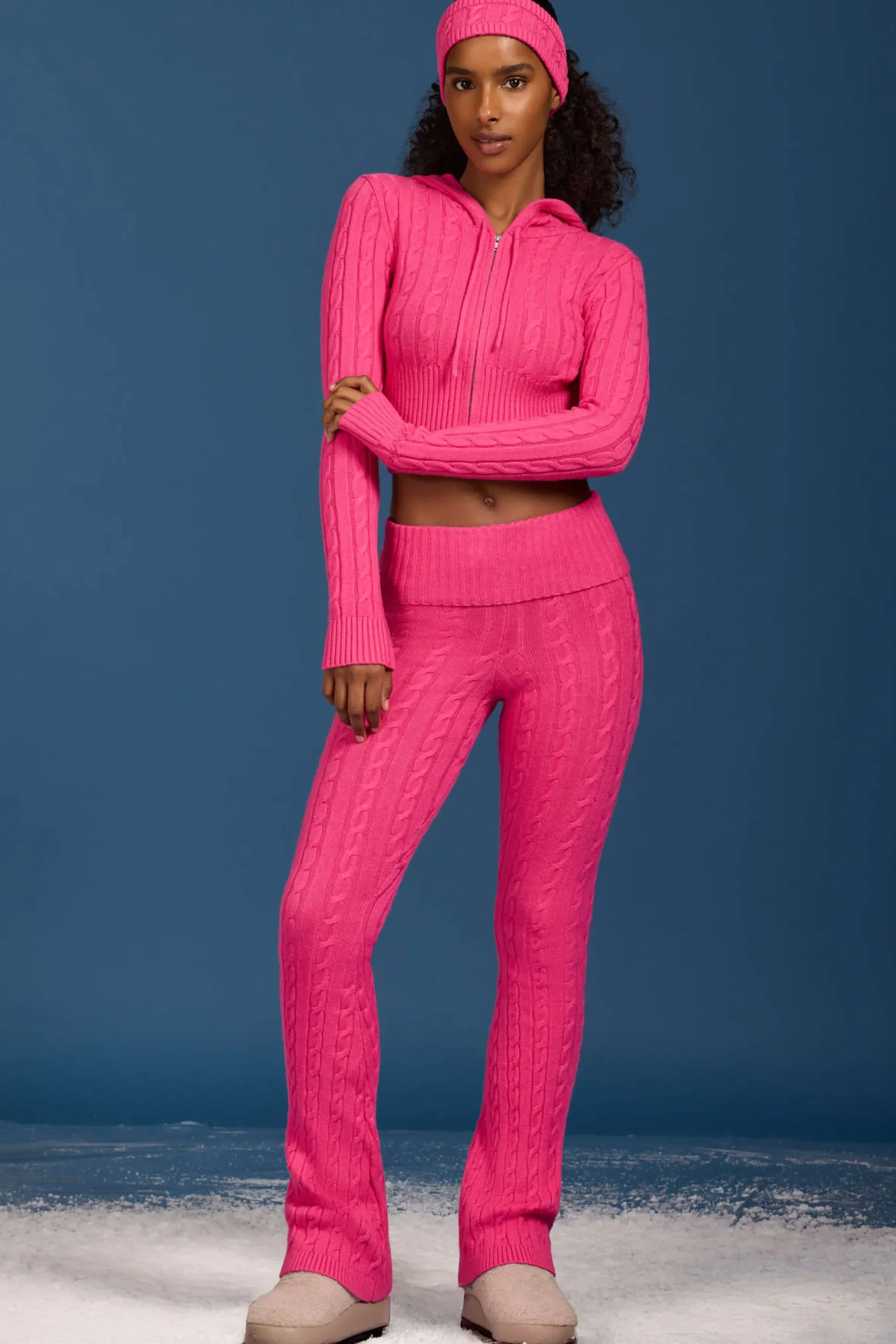 Oh Polly Knitwear | Tracksuits^Cable-Knit Zip-Up Hoodie in Hot Pink HotPink