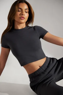Oh Polly Tee'S & Tanks | Matching Sets^Cap Sleeve Baby Tee in Washed Black WashedBlack