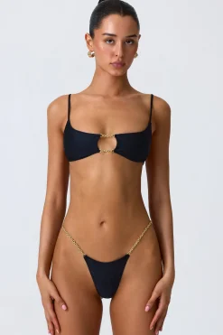 Oh Polly Bikini Sets | Bikini Bottoms^Chain-Embellished Thong Bikini Bottoms in Black