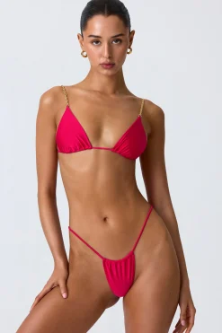 Oh Polly Bikini Sets | Bikini Tops^Chain-Embellished Triangle Bikini Top in Raspberry Pink RaspberryPink