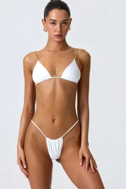 Oh Polly Bikini Sets | Bikini Tops^Chain-Embellished Triangle Bikini Top in White