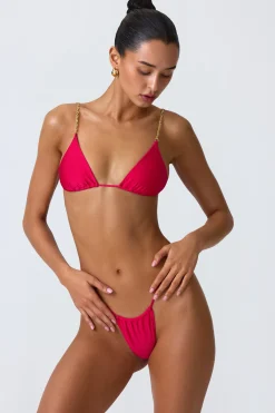 Oh Polly Bikini Sets | Bikini Tops^Chain-Embellished Triangle Bikini Top in Raspberry Pink RaspberryPink