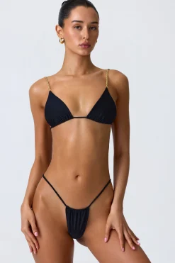 Oh Polly Bikini Sets | Bikini Tops^Chain-Embellished Triangle Bikini Top in Black