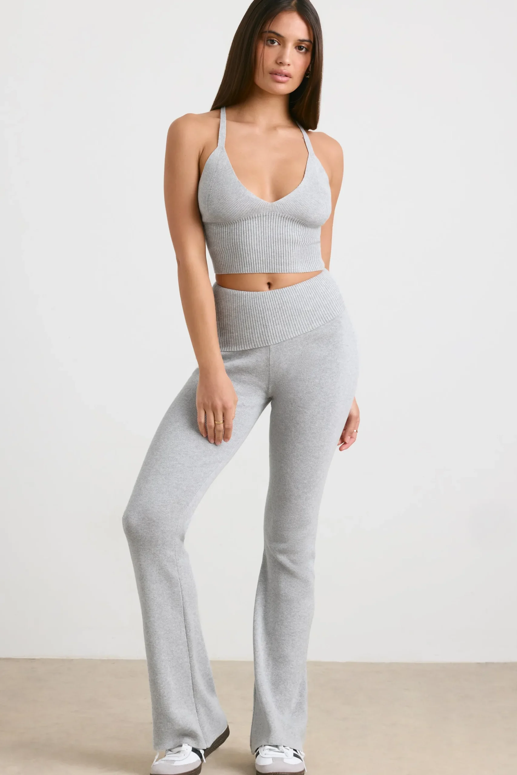 Oh Polly Knitwear | Matching Sets^Chunky Knit Kick Flare Trousers in Heather Grey HeatherGrey