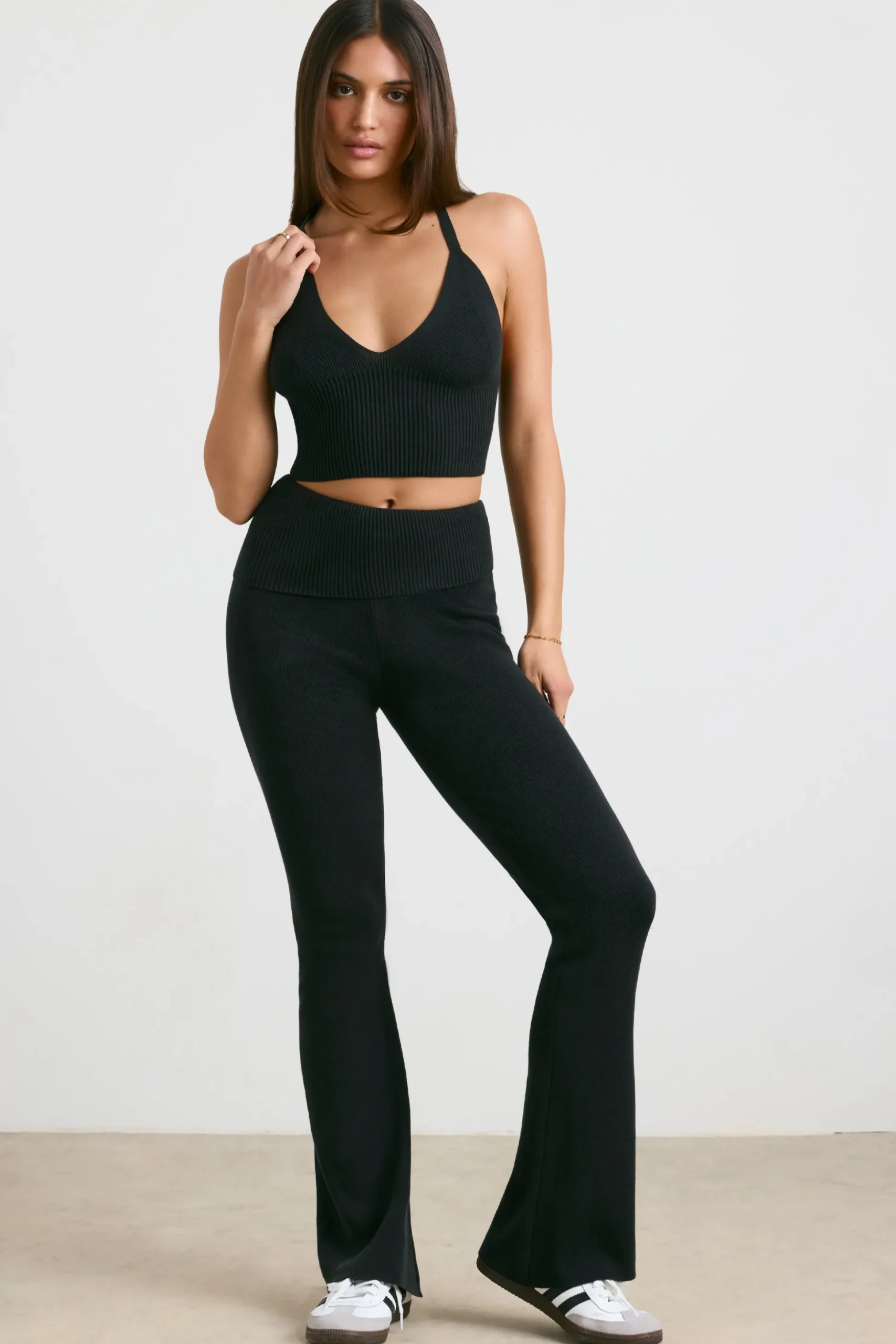 Oh Polly Knitwear | Matching Sets^Chunky Knit Kick Flare Trousers in Black