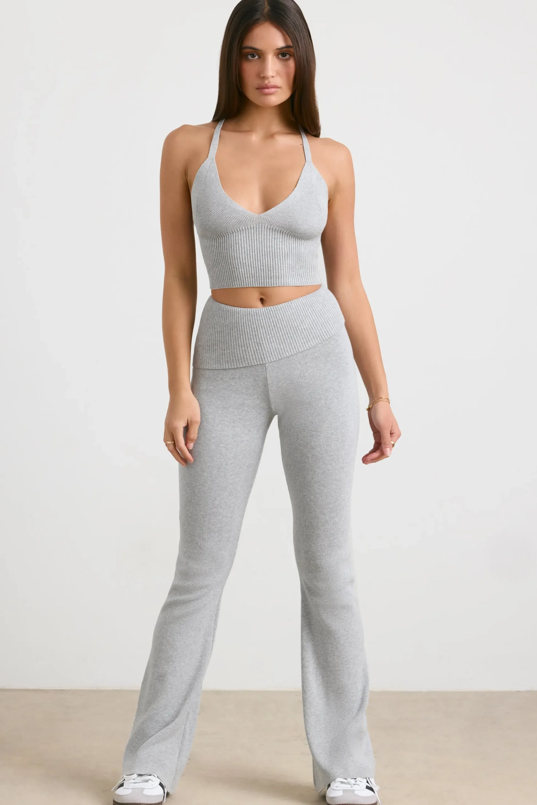 Oh Polly Knitwear | Matching Sets^Chunky Knit Kick Flare Trousers in Heather Grey HeatherGrey