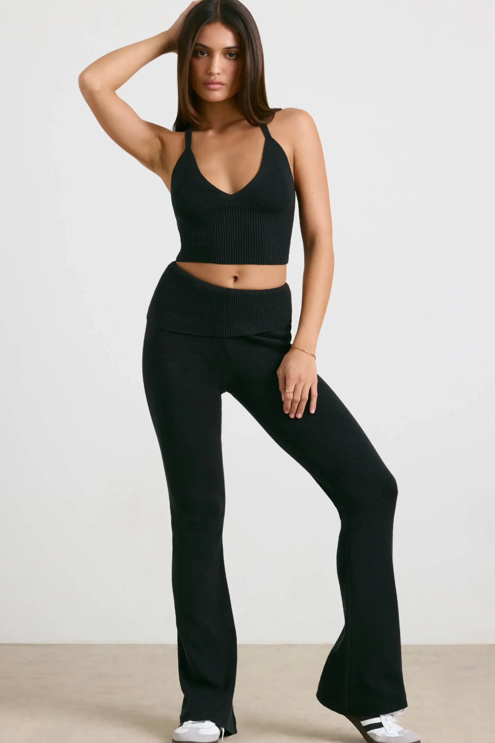 Oh Polly Knitwear | Matching Sets^Chunky Knit Kick Flare Trousers in Black