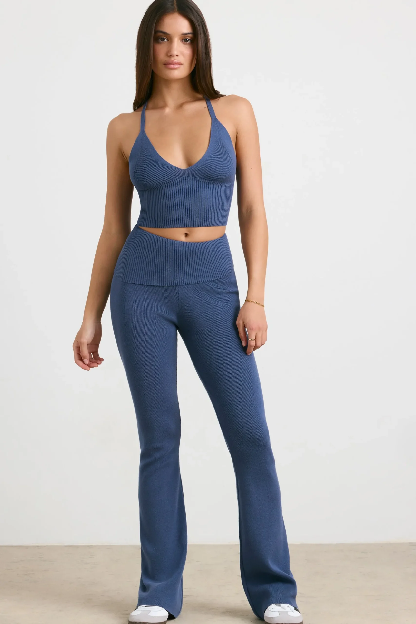 Oh Polly Knitwear | Matching Sets^Chunky Knit Kick Flare Trousers in Washed Navy WashedNavy
