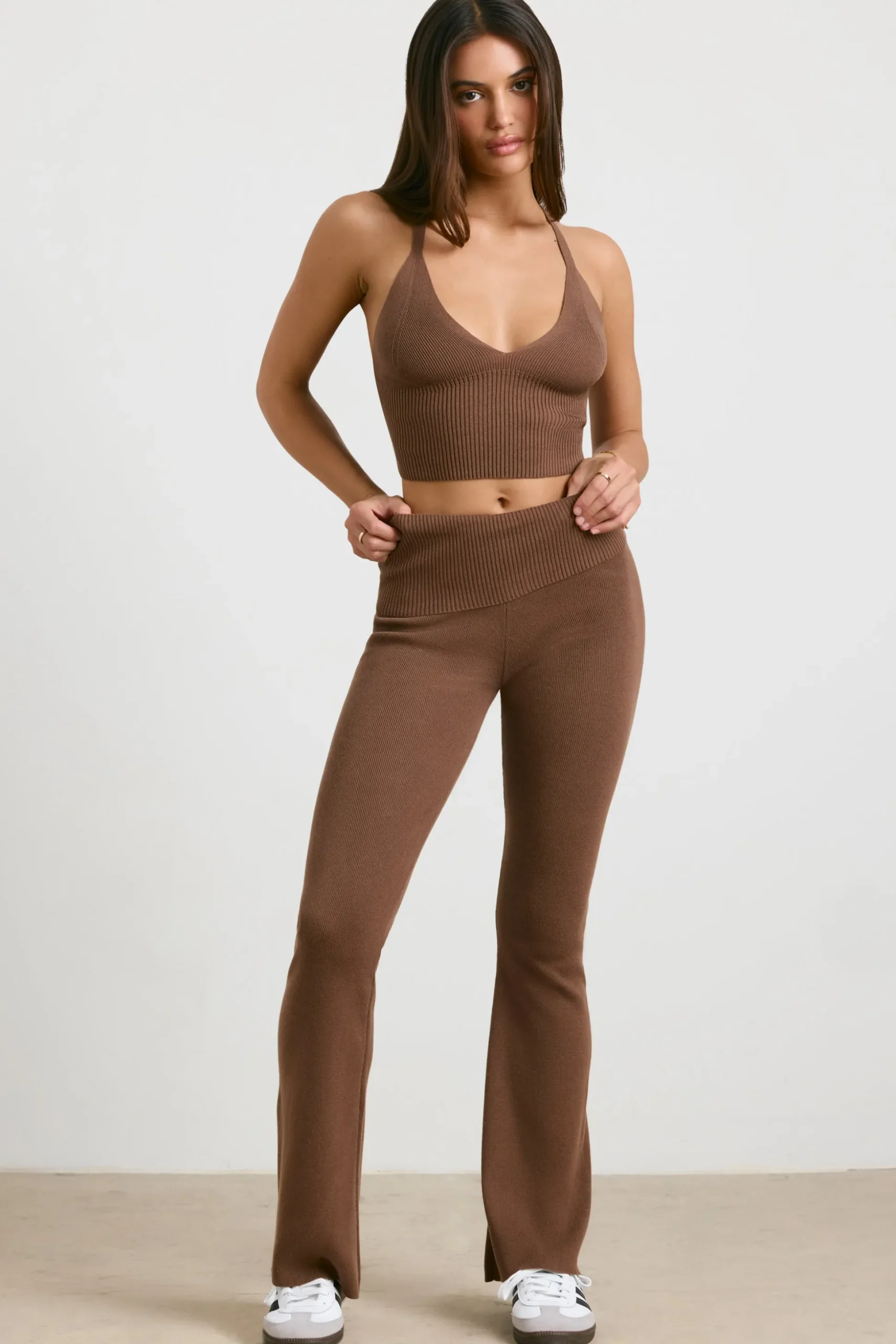 Oh Polly Knitwear | Matching Sets^Chunky Knit Kick Flare Trousers in Espresso
