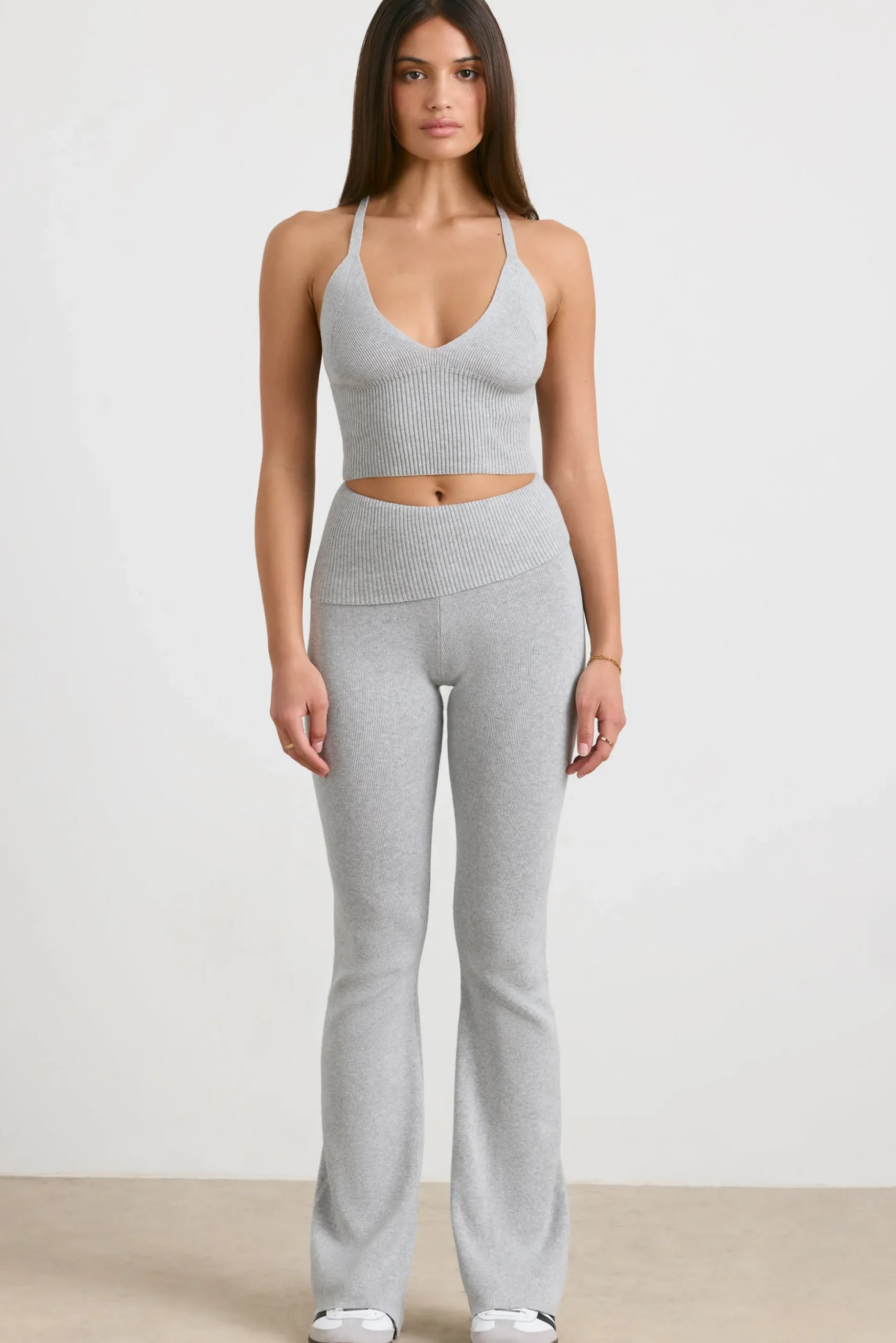Oh Polly Knitwear | Matching Sets^Chunky Knit Kick Flare Trousers in Heather Grey HeatherGrey