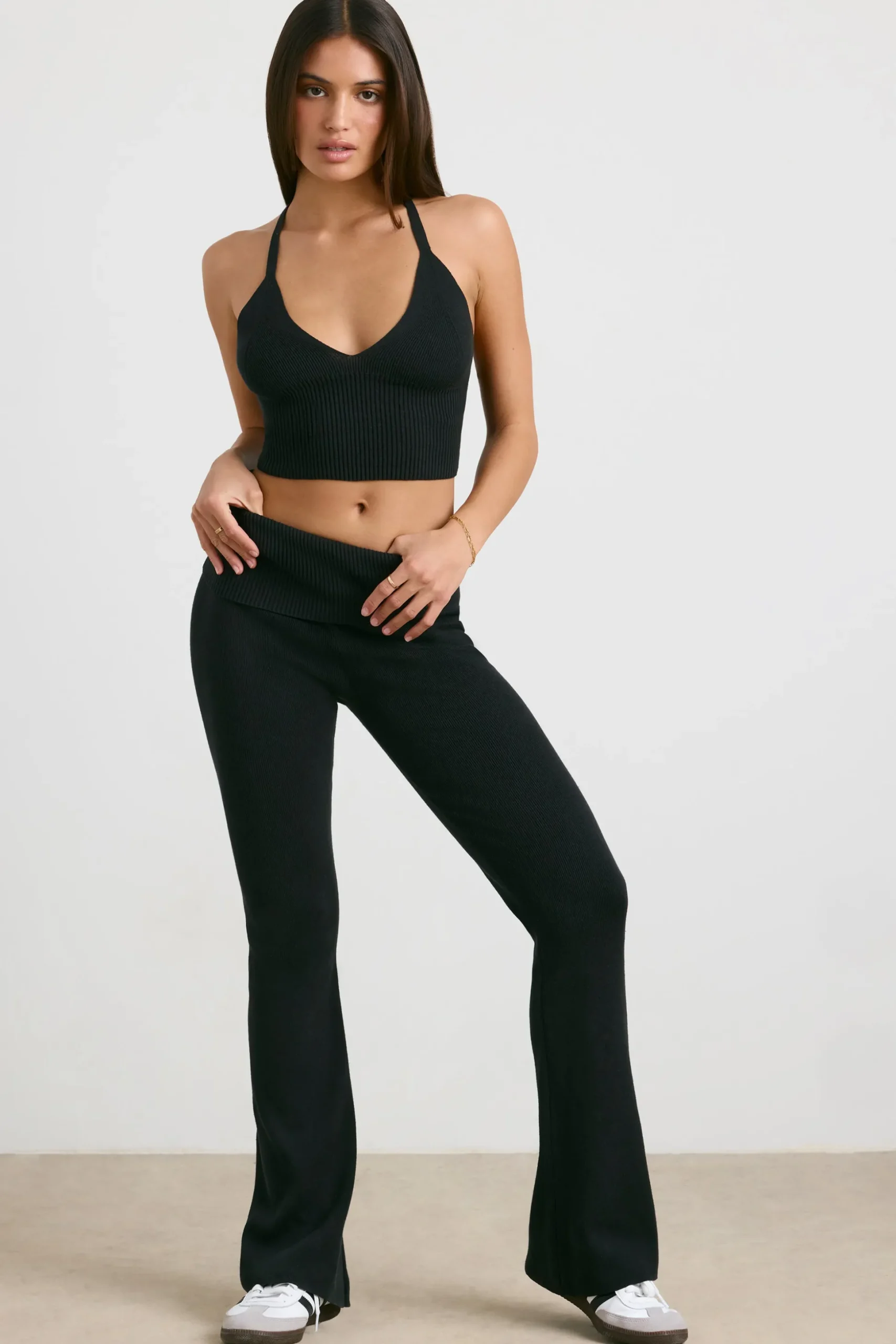 Oh Polly Knitwear | Matching Sets^Chunky Knit Kick Flare Trousers in Black