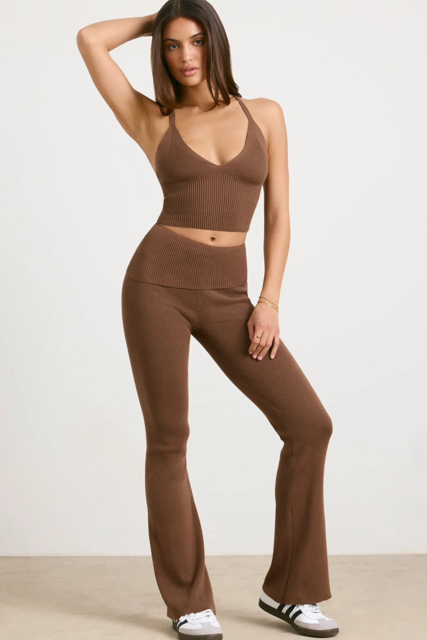 Oh Polly Knitwear | Matching Sets^Chunky Knit Kick Flare Trousers in Espresso