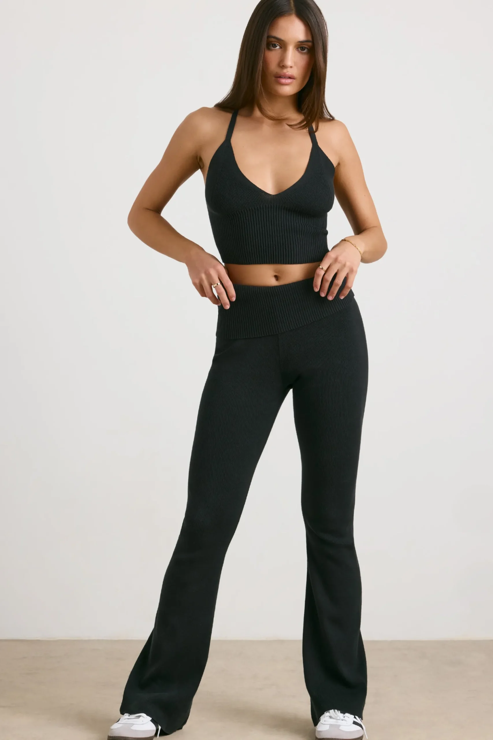 Oh Polly Knitwear | Matching Sets^Chunky Knit Kick Flare Trousers in Black