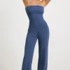 Oh Polly Knitwear^Chunky Knit Kick Flare Unitard in Washed Navy WashedNavy