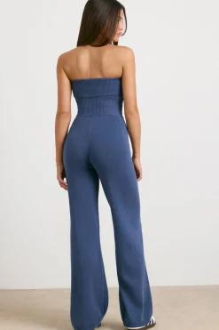 Oh Polly Knitwear^Chunky Knit Kick Flare Unitard in Washed Navy WashedNavy