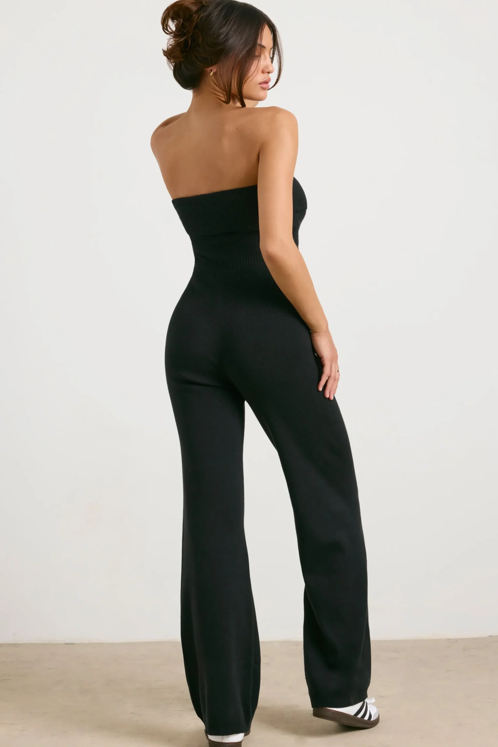 Oh Polly Knitwear^Chunky Knit Kick Flare Unitard in Black