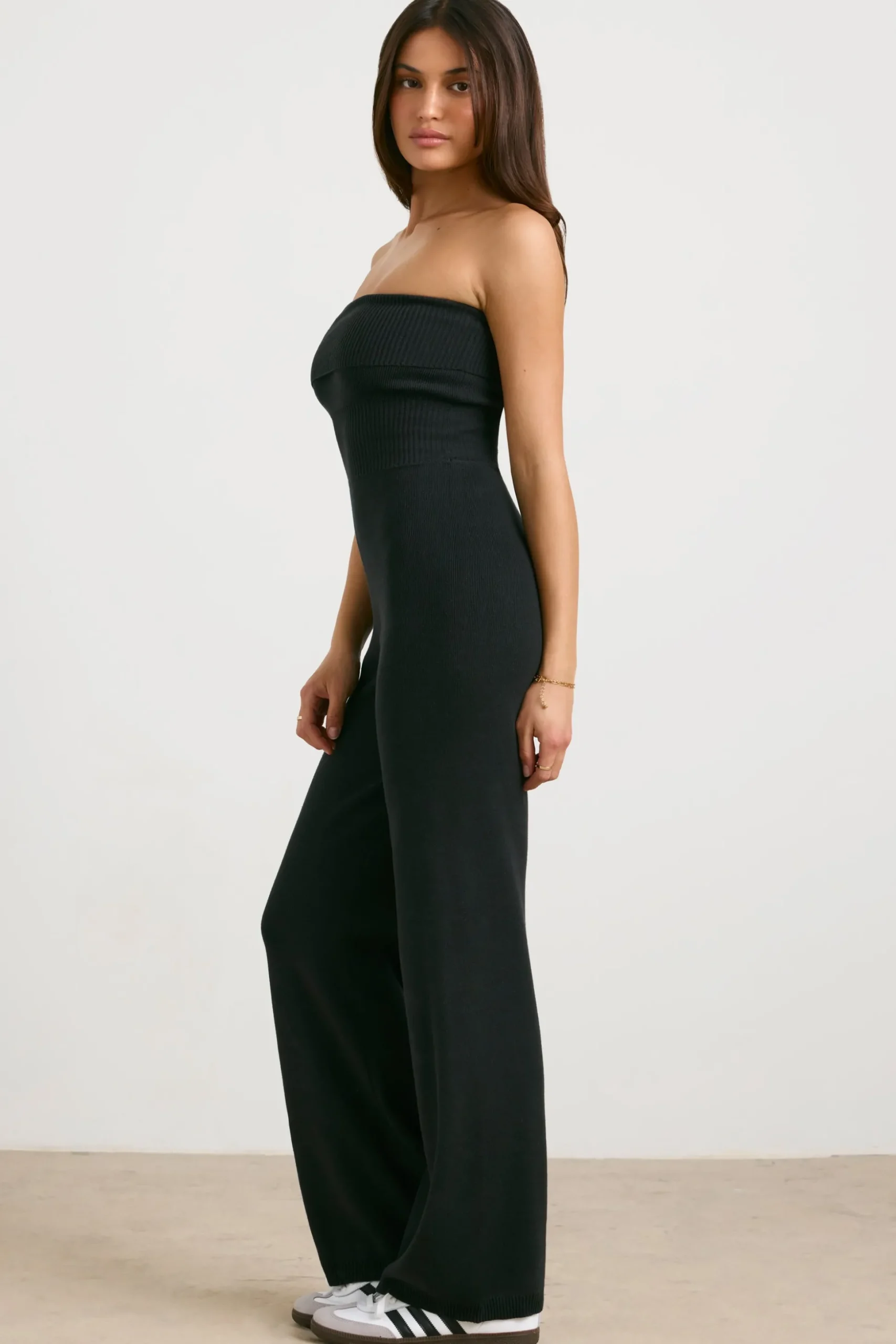 Oh Polly Knitwear^Chunky Knit Kick Flare Unitard in Black