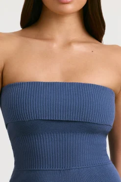 Oh Polly Knitwear^Chunky Knit Kick Flare Unitard in Washed Navy WashedNavy