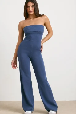 Oh Polly Knitwear^Chunky Knit Kick Flare Unitard in Washed Navy WashedNavy