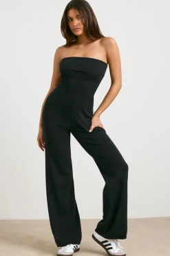 Oh Polly Knitwear^Chunky Knit Kick Flare Unitard in Black