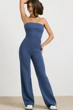 Oh Polly Knitwear^Chunky Knit Kick Flare Unitard in Washed Navy WashedNavy
