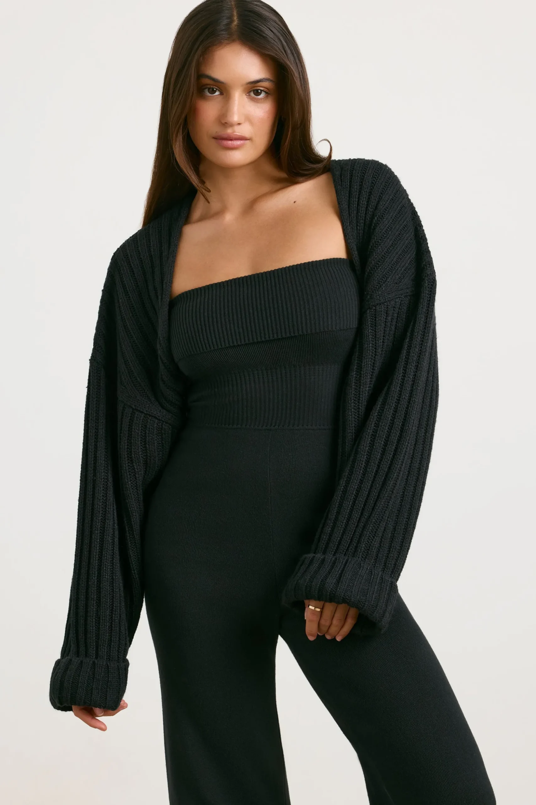Oh Polly Knitwear | Tops^Chunky Knit Shrug in Black