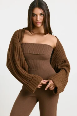 Oh Polly Knitwear^Chunky Knit Shrug in Espresso
