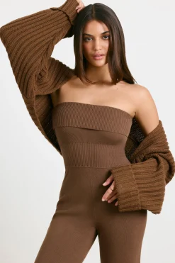 Oh Polly Knitwear^Chunky Knit Shrug in Espresso