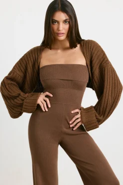 Oh Polly Knitwear^Chunky Knit Shrug in Espresso