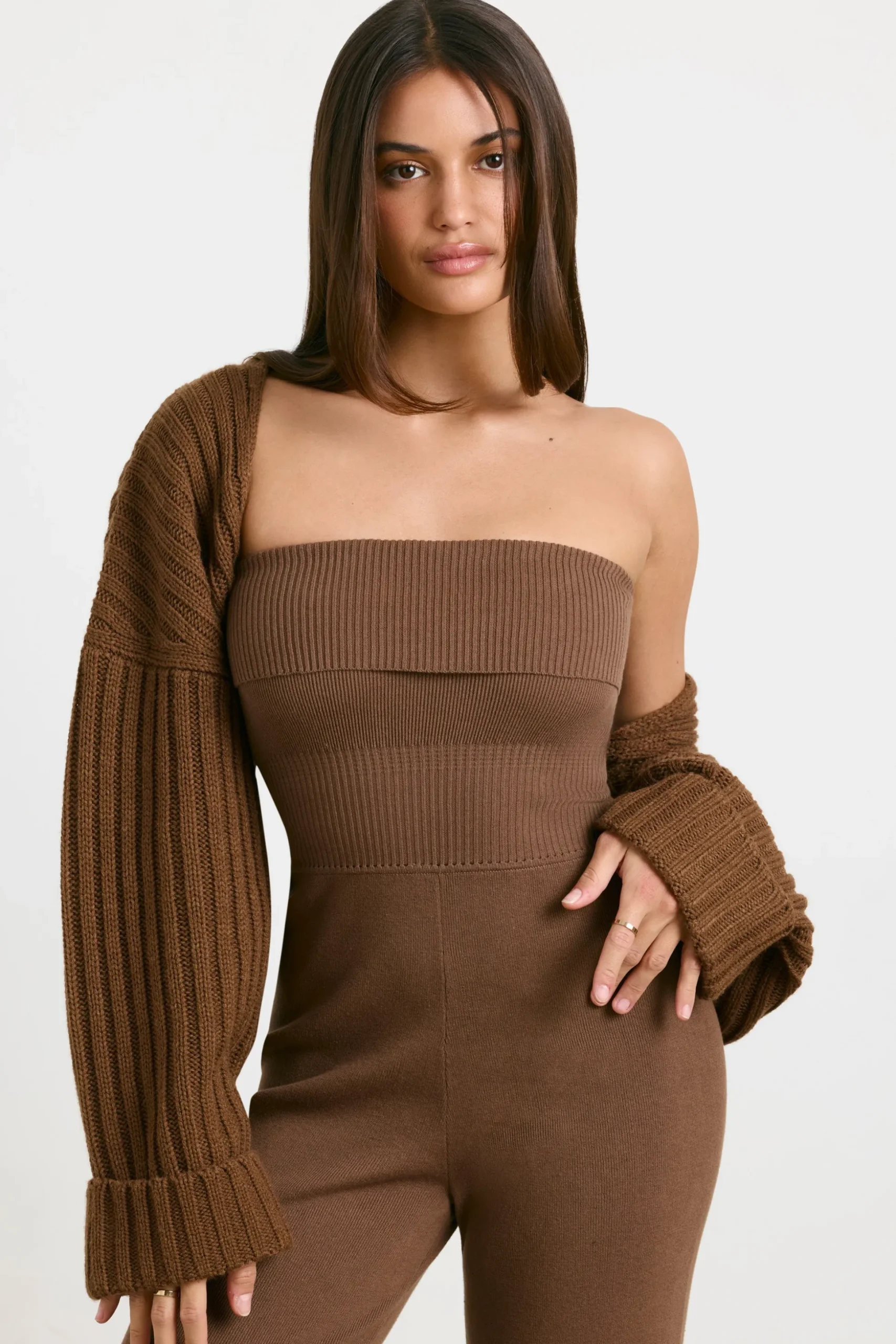 Oh Polly Knitwear^Chunky Knit Shrug in Espresso