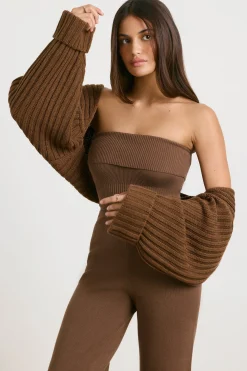 Oh Polly Knitwear^Chunky Knit Shrug in Espresso