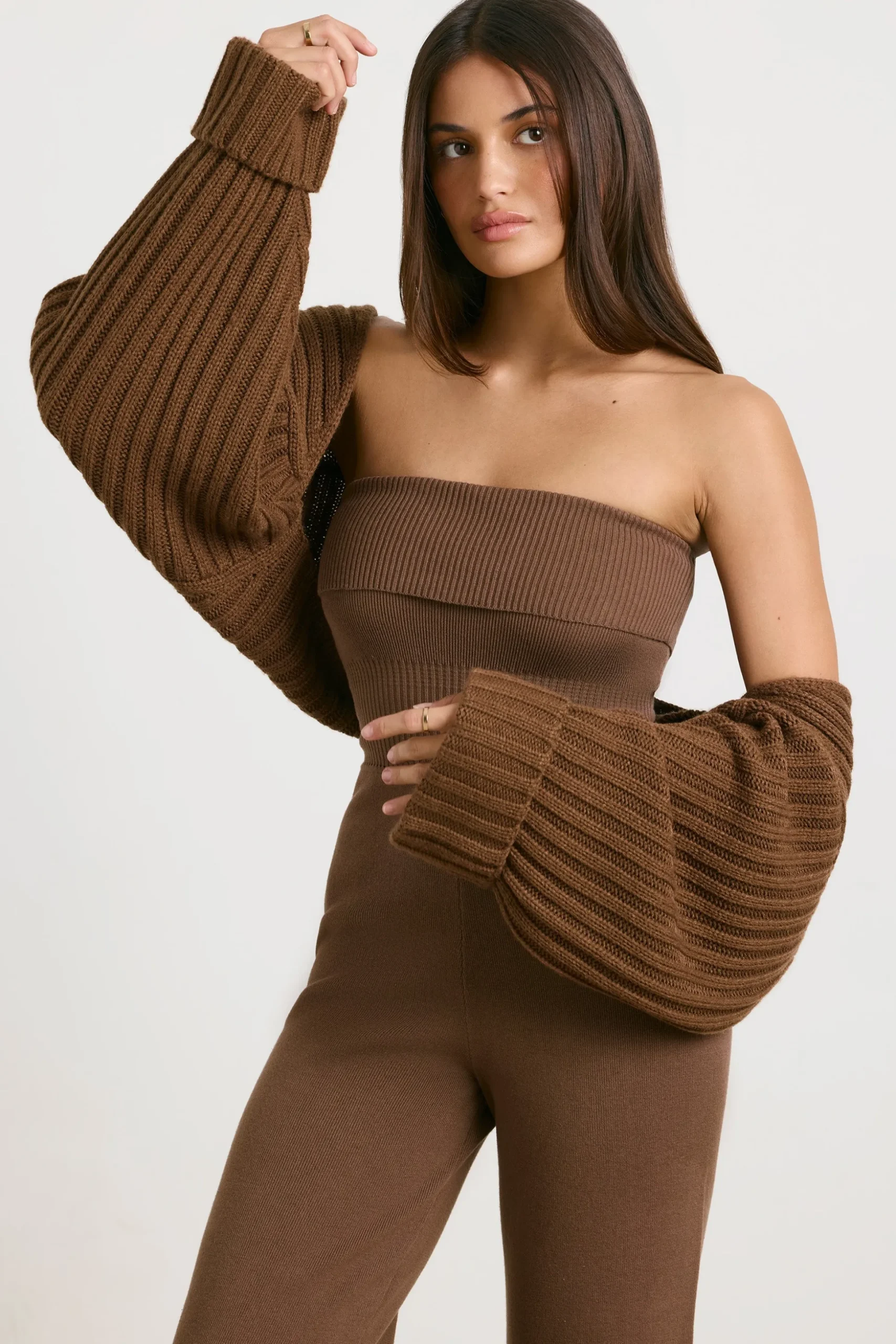 Oh Polly Knitwear^Chunky Knit Shrug in Espresso