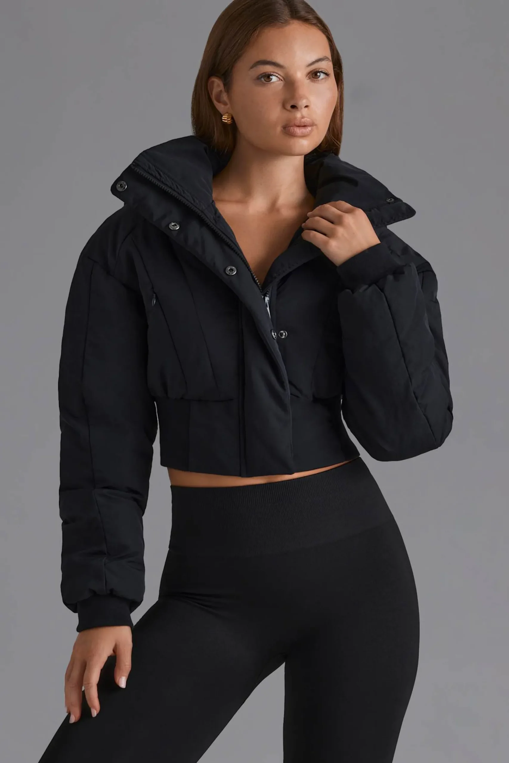 Oh Polly Coats | Tops^Contour Hooded Cropped Puffer Jacket in Black