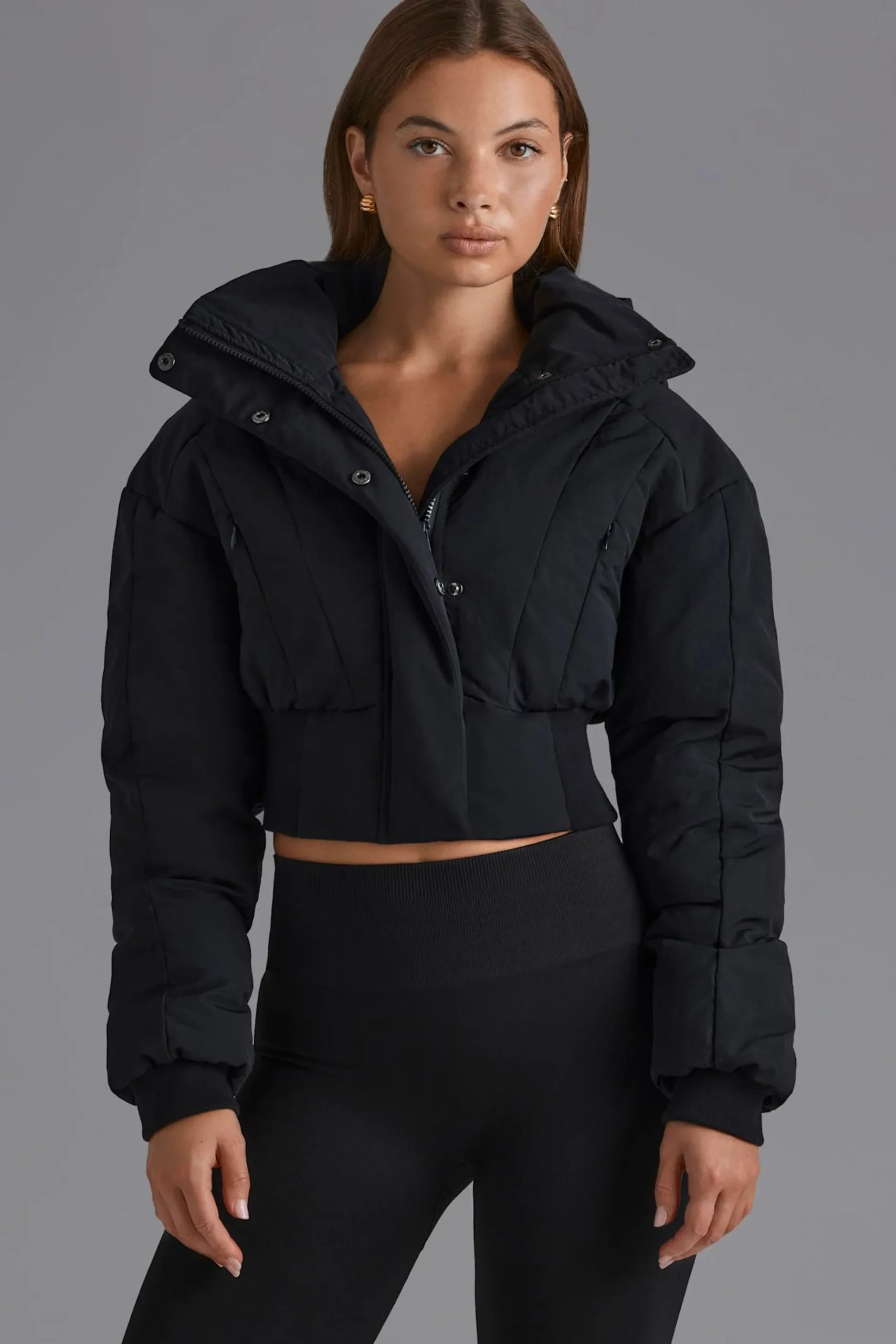 Oh Polly Coats | Tops^Contour Hooded Cropped Puffer Jacket in Black