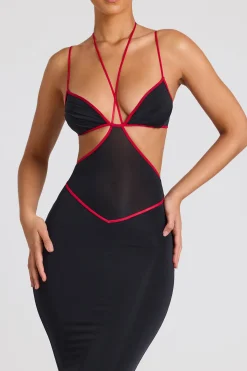 Oh Polly Women'S Clothing Sale - $65 And Under^Contrast Binding Cut Out Evening Gown in Black